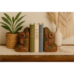 Vintage Owl Bookends Pair Faux Wood Tree Branch Decor‎ Library Office Display